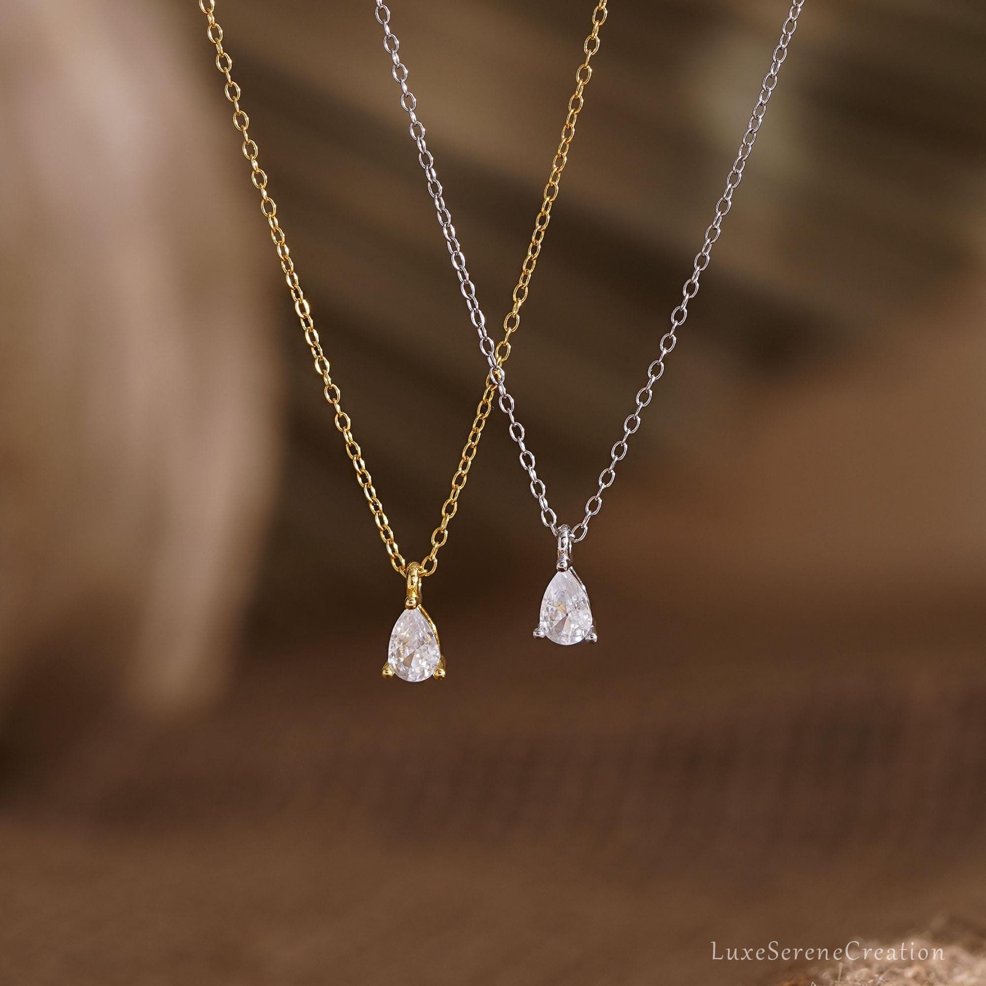 925 Sterling Silver Teardrop Diamond Necklace Single Pear 925 Sterling Silver Teardrop Diamond Necklace Single Pear