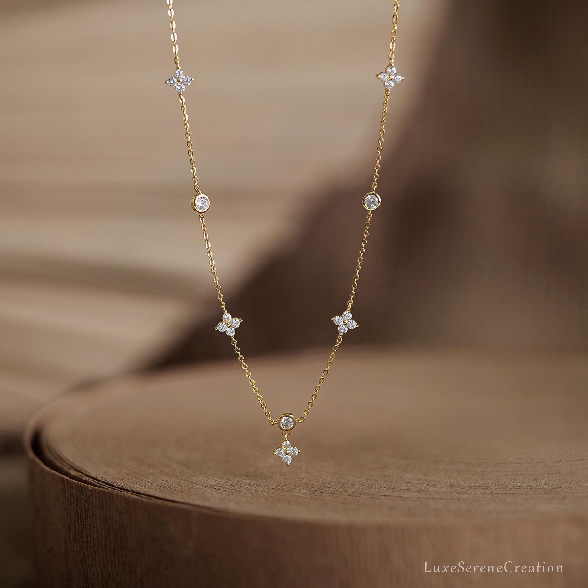 Crystal Flowers Necklace Sterling Silver Marquise Diamond Dangle Crystal Flowers Necklace Sterling Silver Marquise Diamond Dangle